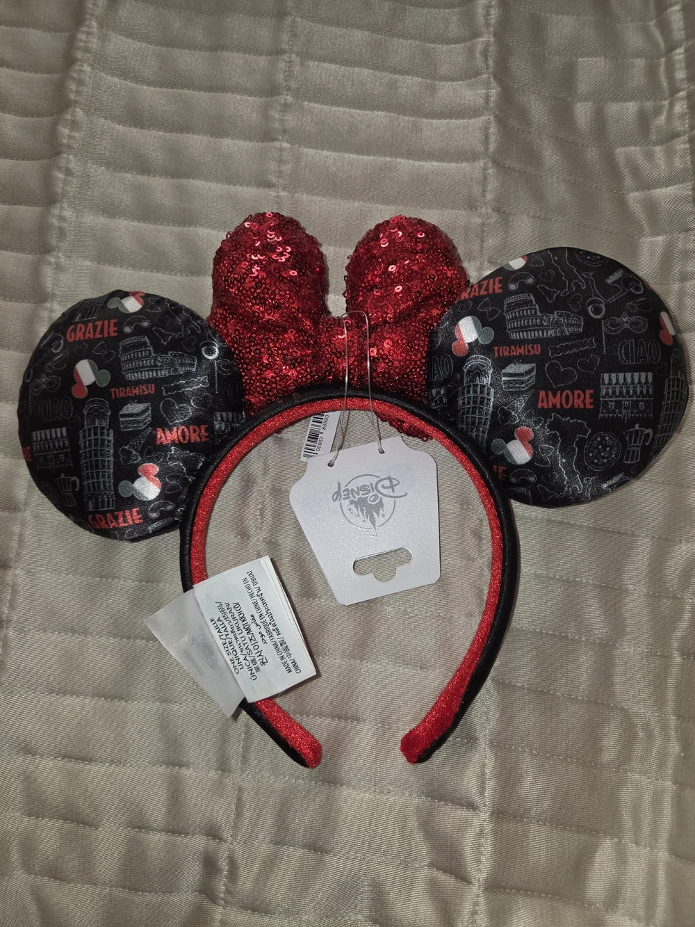 Disney Black and Red Sequin Bow Minnie Ear Headband.